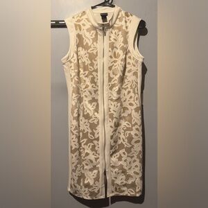 Kate & Lily Dress Bodycon Sleeveless Cream Tan Lace Print Double Zipper Size 14